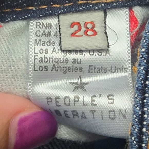 People's Liberation Embroidered Low Rise Book Cut Jeans Dark Wash Denim Y2K - 28 - Picture 9 of 11